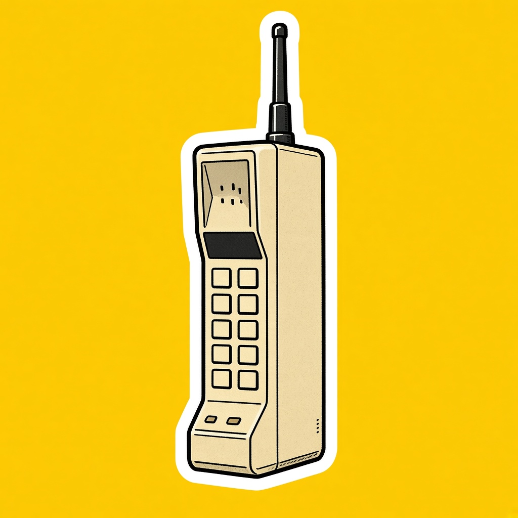 A brick mobile phone with a long antenna