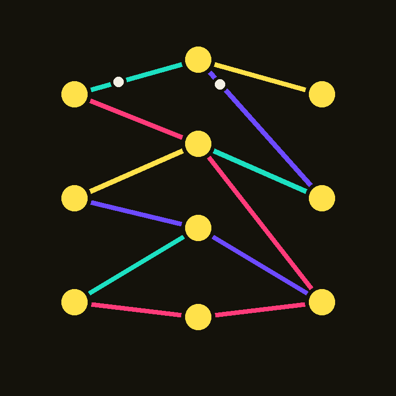 A looping network of nodes with a signal moving through