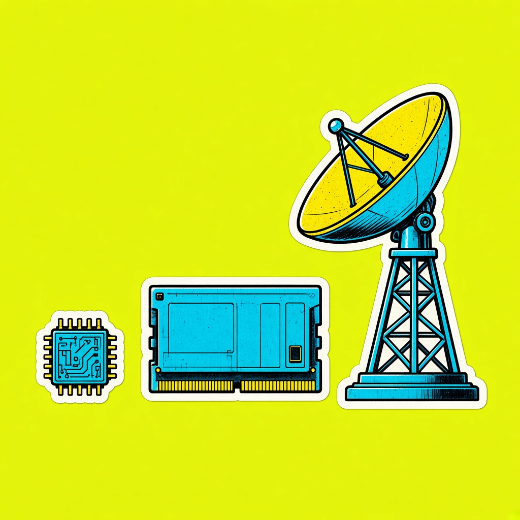 A chip, a memory block, and an antenna, each bigger than the last